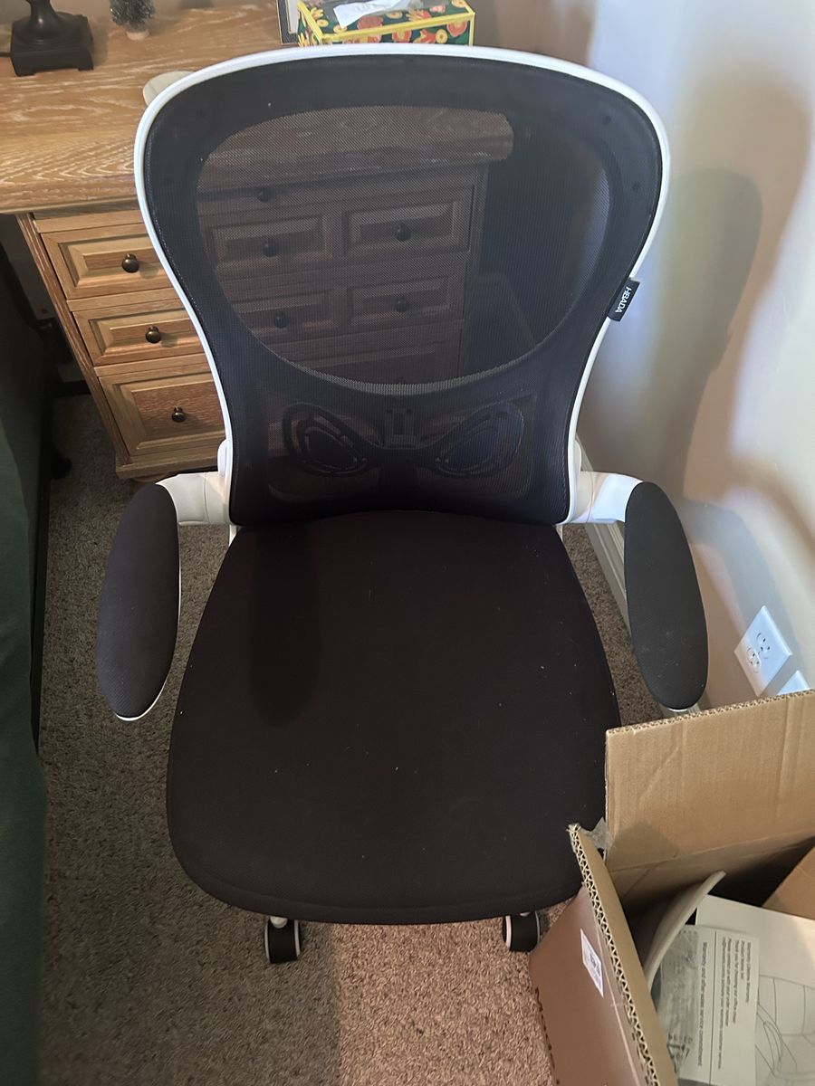 Hbada Ergonomic Office Desk Chair - Black Mesh, White Frame, Gently Used