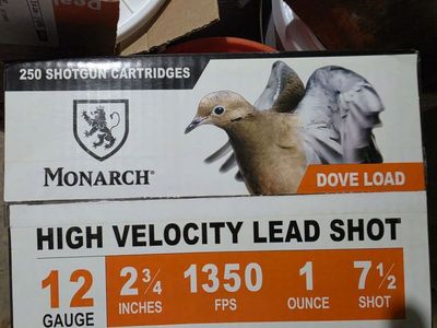 Monarch High Velocity Lead Shot Dove Load 12 Gauge 2 3/4" 1350 FPS 1 oz 7 1/2 Shot - 250 ct