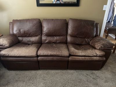 Free recliner leather couch and recliner loveseat. You haul.