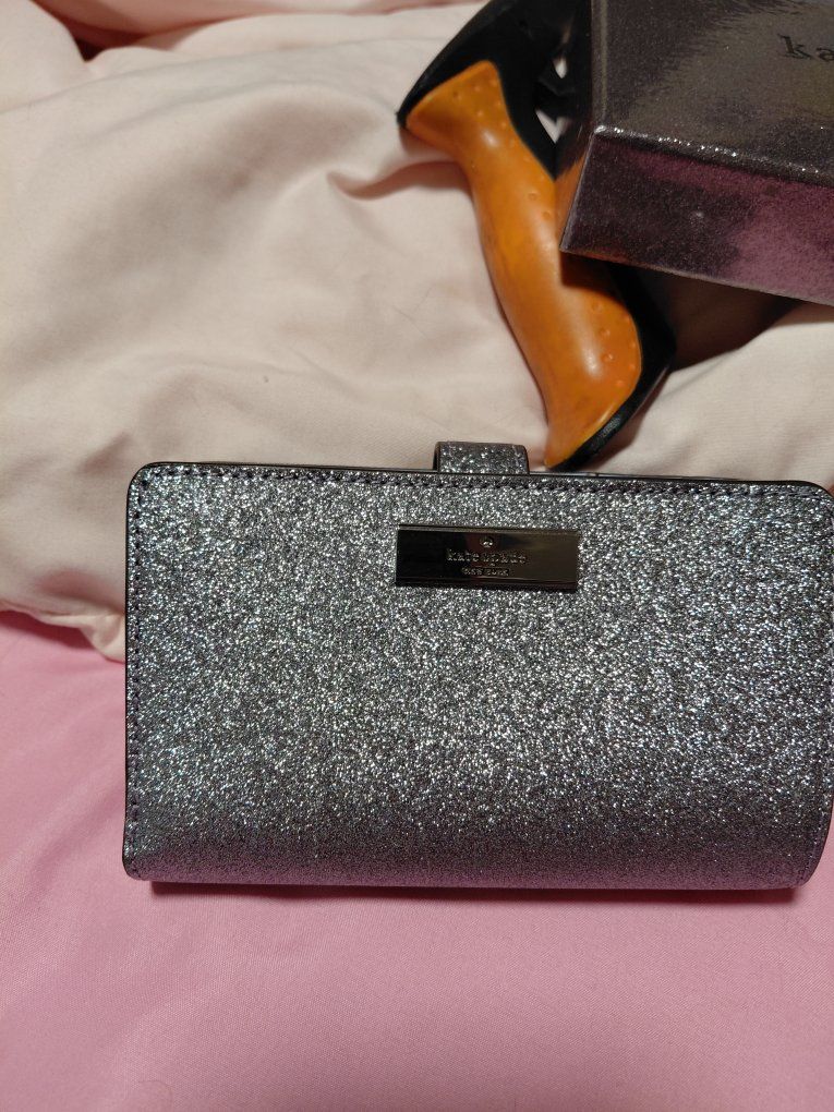Kate Spade New York Glitter Small Bifold Wallet - Light Blue/Silver