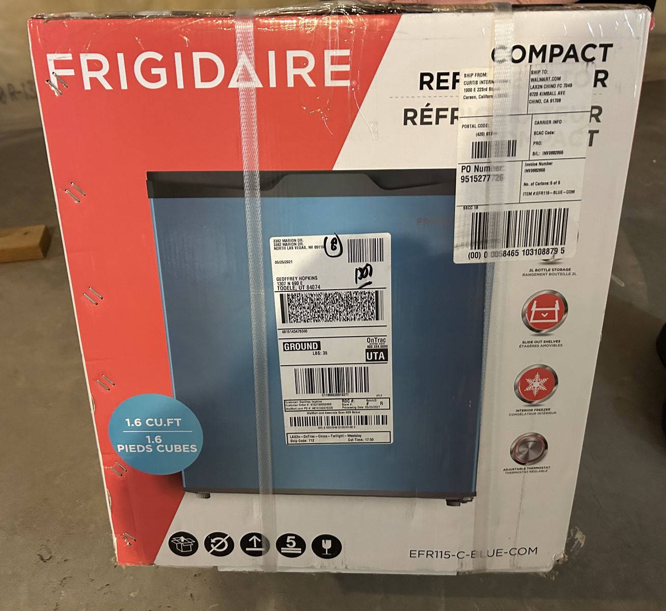 Frigidaire EFR115-C-BLUE 1.6 Cu. Ft. Compact Refrigerator with Freezer, Blue