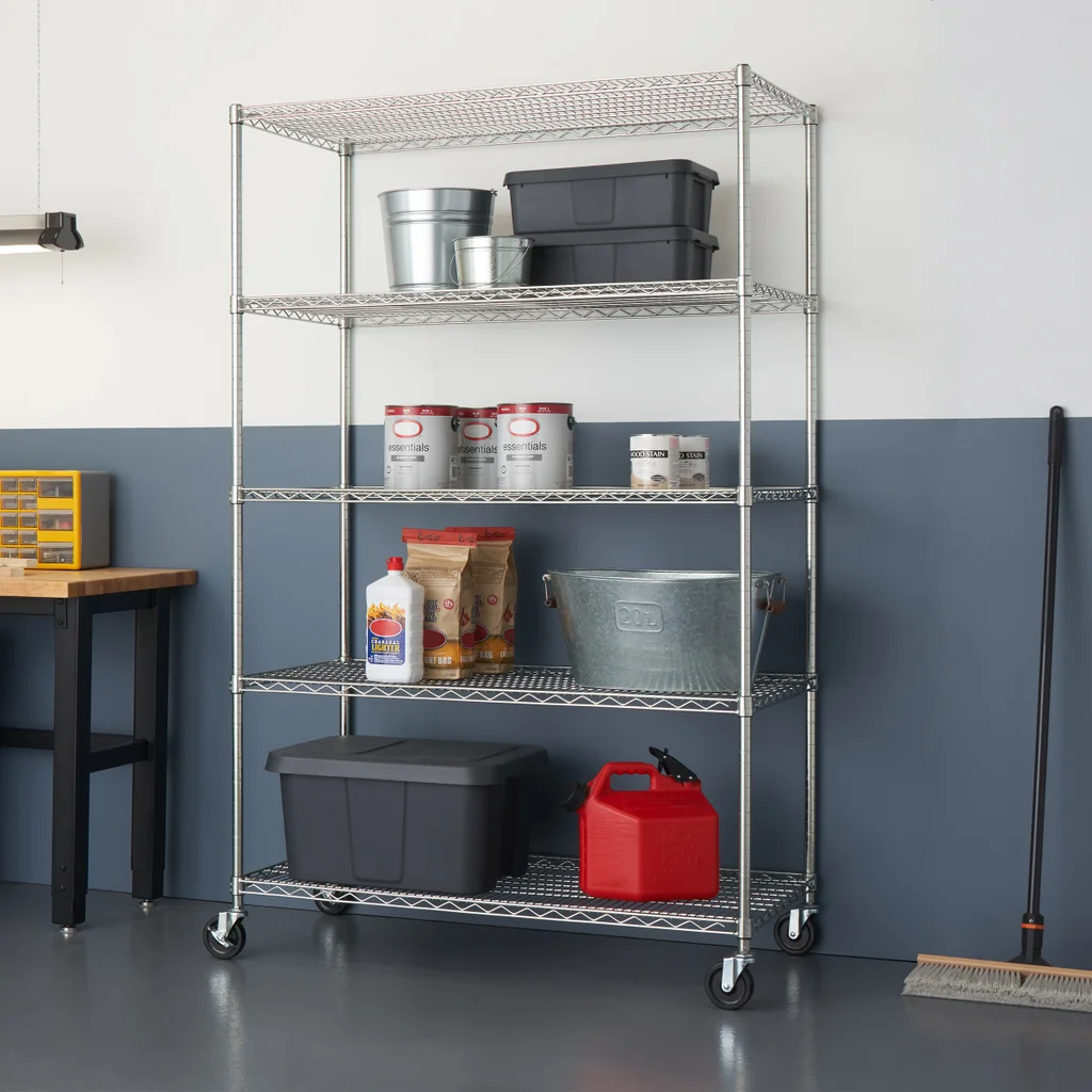 New - TRINITY EcoStorage 5-tier Wire Shelving Rack 48" x 24" x 72" NSF, Includes Wheels