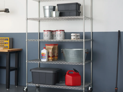 New - TRINITY EcoStorage 5-tier Wire Shelving Rack 48" x 24" x 72" NSF, Includes Wheels