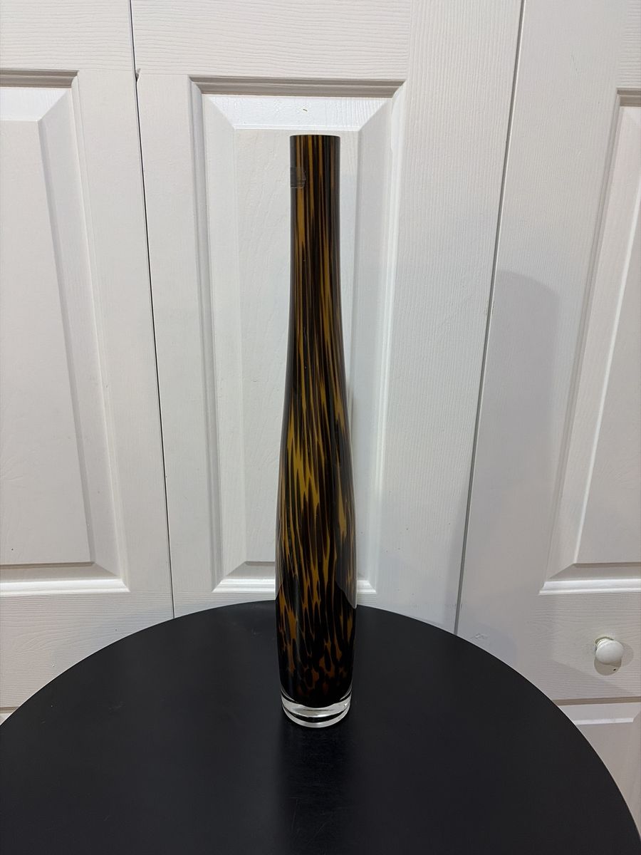 Tall Brown & Orange Swirl Glass Vase - Decorative Home Accent