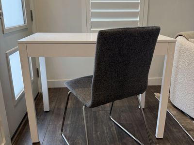 White Overstock Desk & Gray/Blue IKEA Modern Chair - Office Bundle - $90 for both - GREAT Condition!
