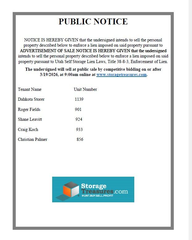 NOTICE OF PUBLIC AUCTION