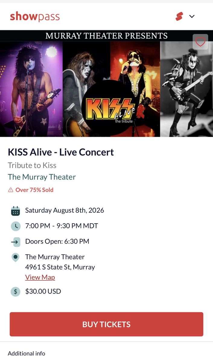 KISS Alive Tribute Concert Tickets - The Murray Theater - Aug 8, 2026