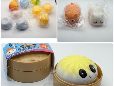 Squishy cheese, balls, cats, foam fire guy, crunchy balls