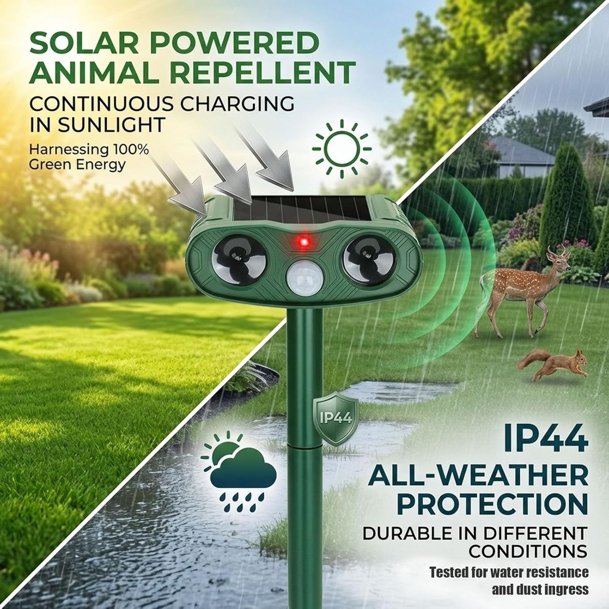 NEW 2026 Ultrasonic Animal Repellent Outdoor Cat Deer Repellent Devices, Solar Animal Repeller Motion Detection