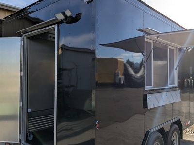 New Black Food Truck Trailer with 3-Compartment Sink, Built-in Shelving & Serving Window