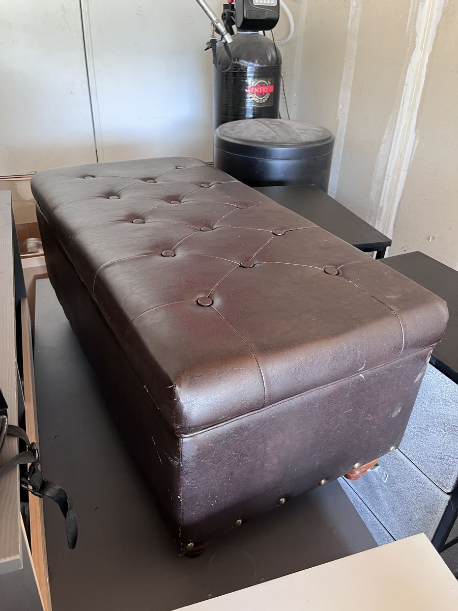 Tufted pleather brown storage ottoman