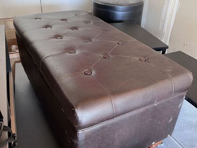 Tufted pleather brown storage ottoman