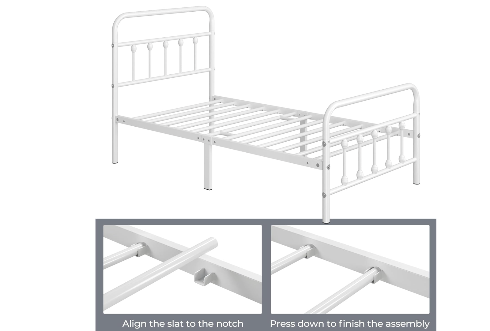New in Box TWIN Metal Platform Bed Frame Mattress Foundation with Victorian Style Iron-Art