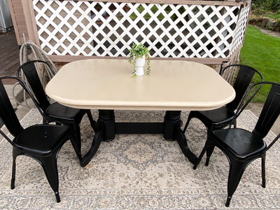 Freshly Painted Dining Table + 4 NEW Black Metal Chairs