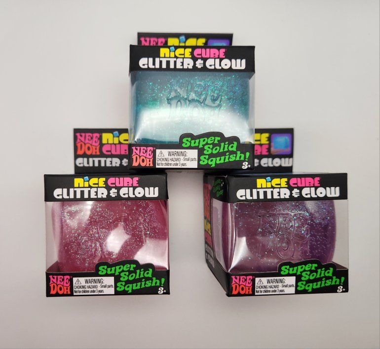 Needoh Glitter & Glow Nice-Cubes - Pink, Purple, & Blue - Bundle of 3!