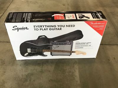 SQUIER BY FENDER AFFINITY SERIES STRATOCASTER HSS STARTER PACK IN CHARCOAL FROST METALLIC