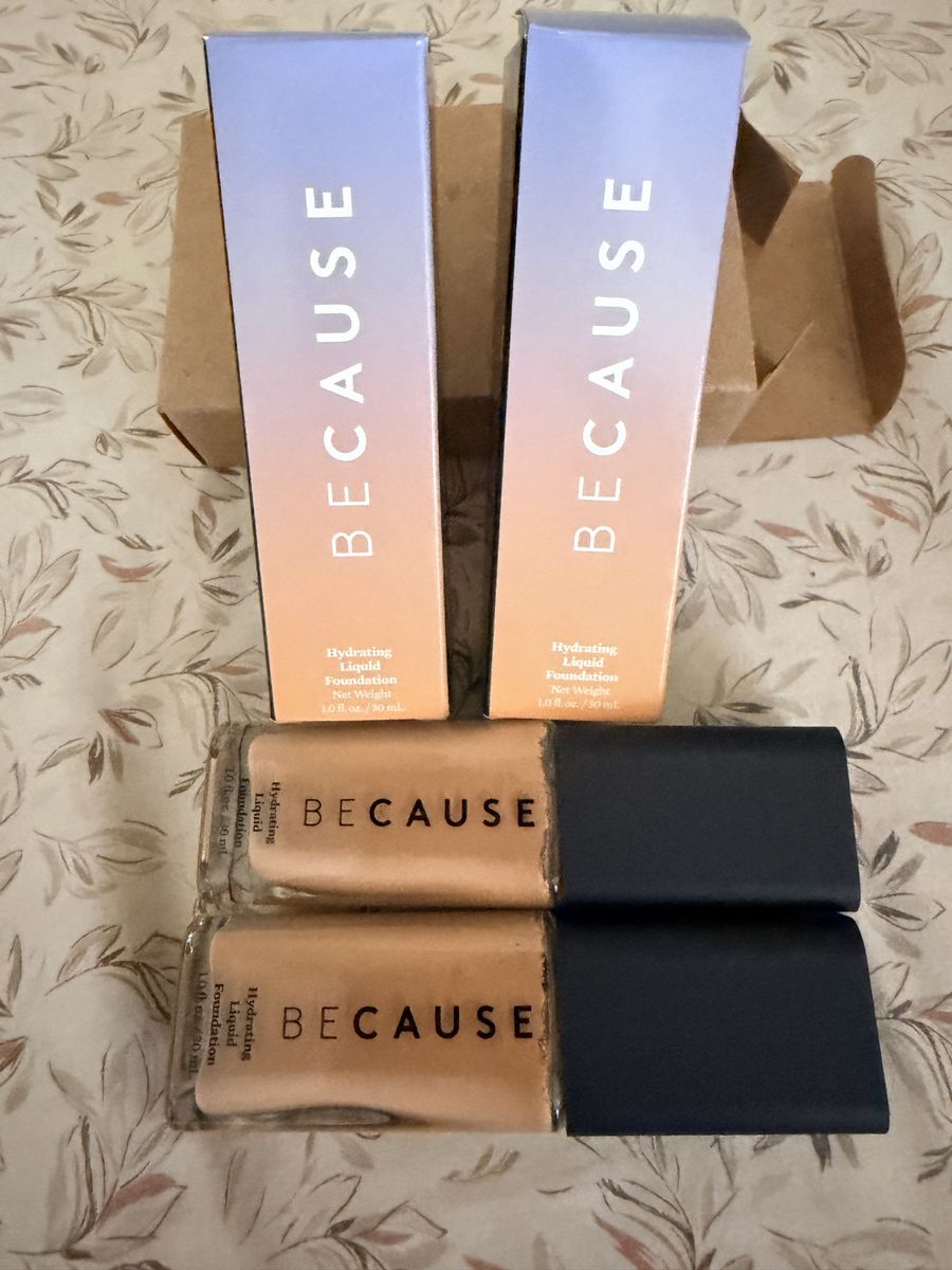 New. 2 BECAUSE Cosmetics Hydrating Liquid Foundation 1.0 fl oz - Set of 2 with Boxes
