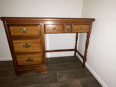 Vintage Wooden Desk with 4 Drawers and Spindle Leg - Classic Style