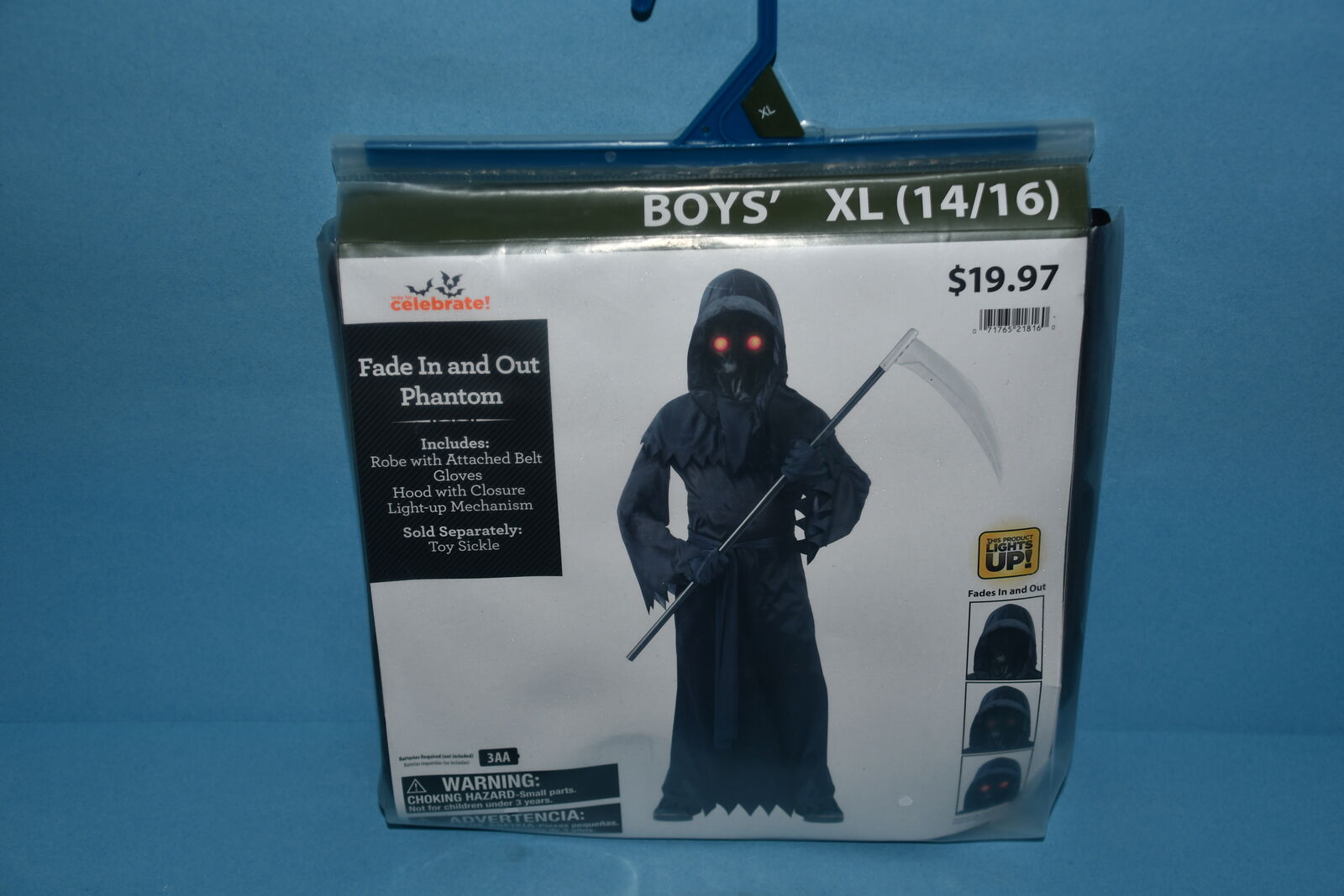 NIP BOYS "FADE IN & OUT PHANTOM" HALLOWEEN COSTUME ~ SIZE XL (14-16) ~ LIGHTS UP