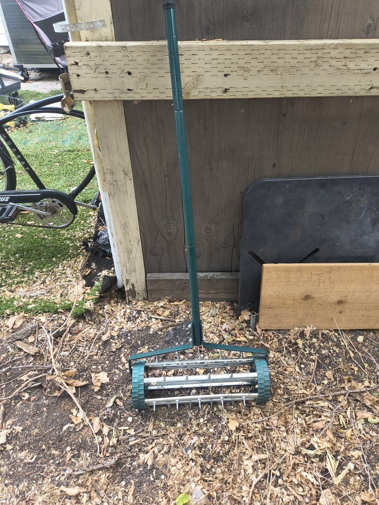 Manual Spike Aerator - Green, Handheld Lawn & Garden Tool