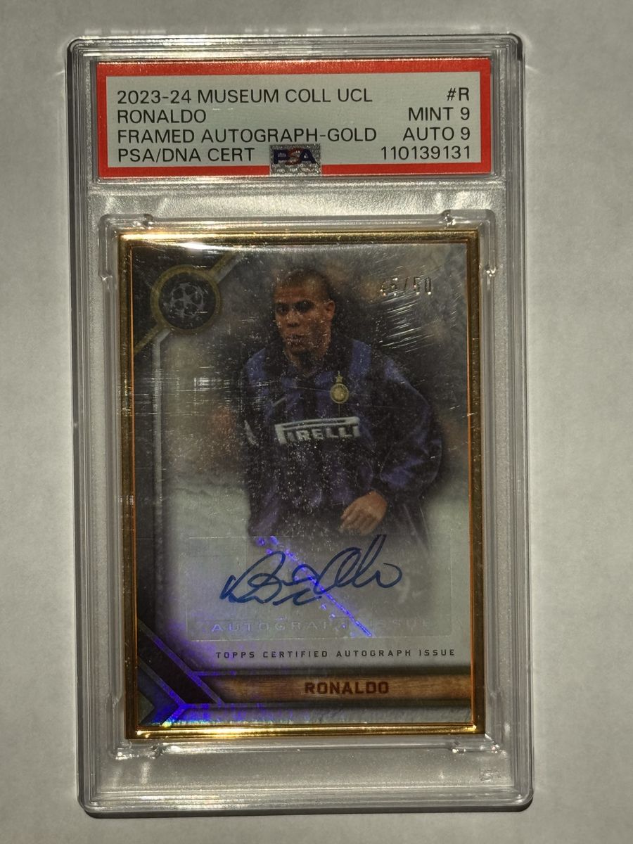 2023-24 Museum Collection Ronaldo Framed Auto Gold /50 PSA 9/Auto 9