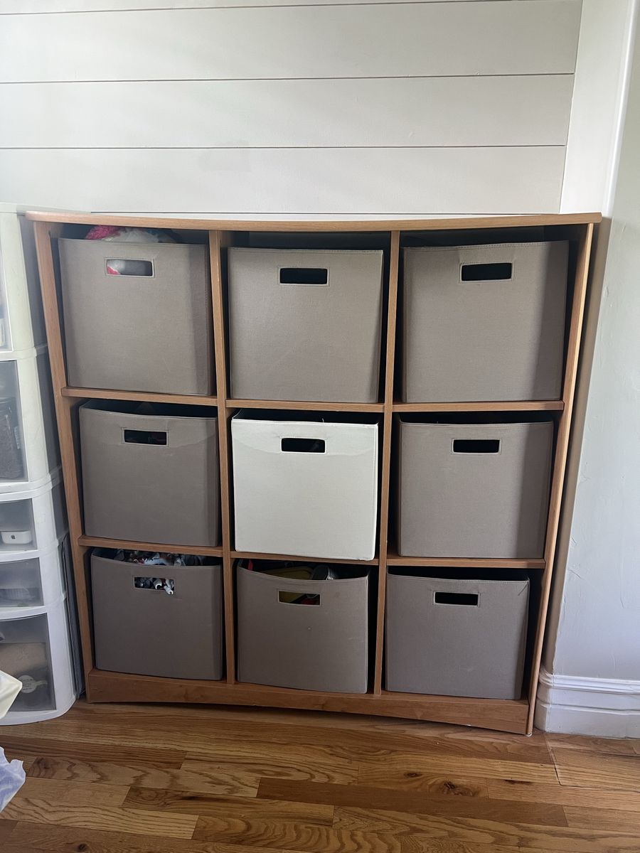 Solid wood nine compartment storage shelf