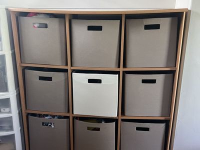 Solid wood nine compartment storage shelf