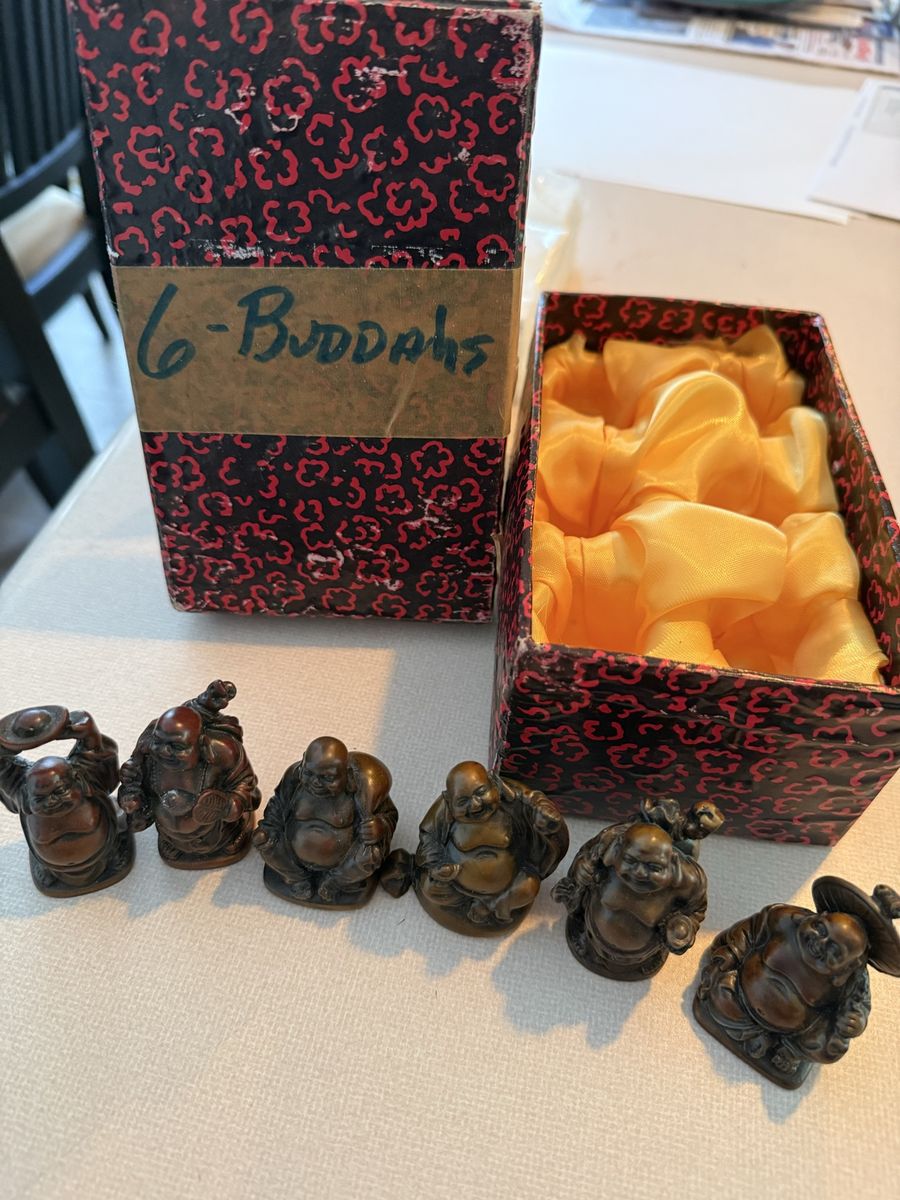 Set of 6 Resin Happy Hotei Laughing Buddha Figurines with Original Decorative Box