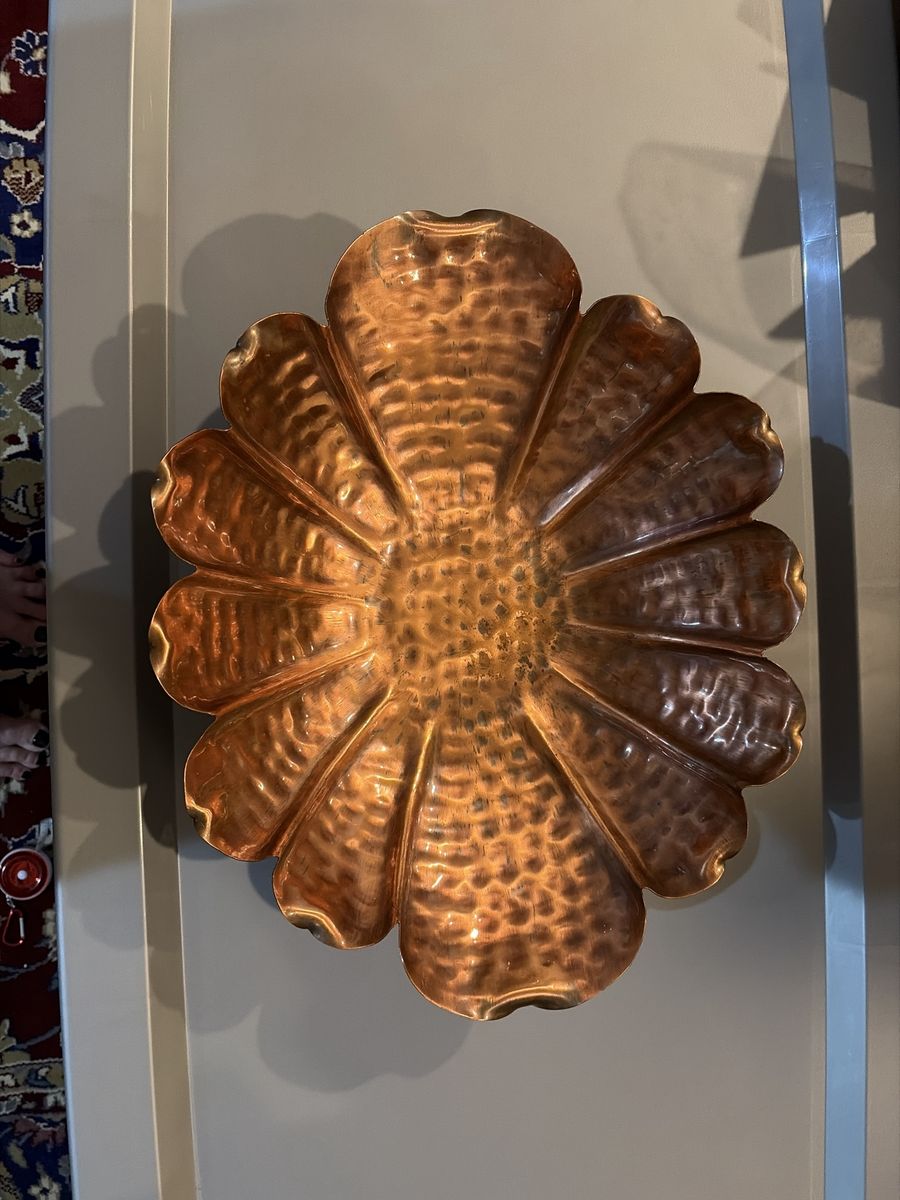 Vintage Gregorian Copper Hand Hammered Flower Petal Serving Bowl Centerpiece