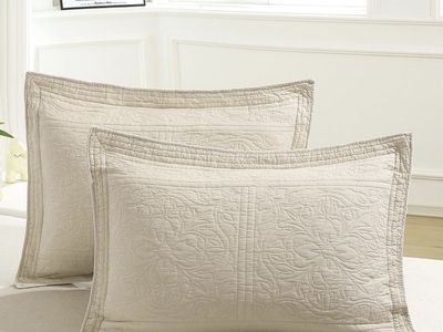 WINLIFE 100% Cotton Quilted Pillow Shams Set of 2 King Size Beige 20x36 In