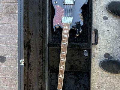 Burny SG-style Bass Guitar - Black, with Hard Case