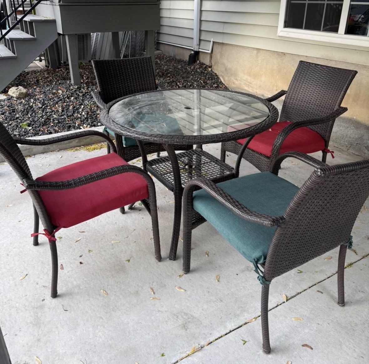 Wicker Dining Set with Tempered Glass Top