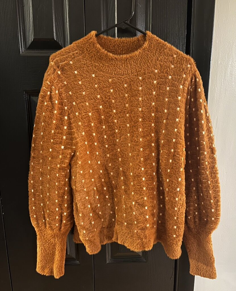 Rust Orange Dot Ann Taylor Sleeve Sweater