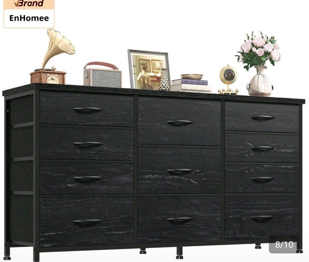 New EnHomee 11-Drawer Fabric Dresser- Black