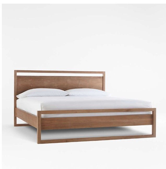 Crate & Barrel Linea Natural Teak Wood King Bed Frame and Mattress