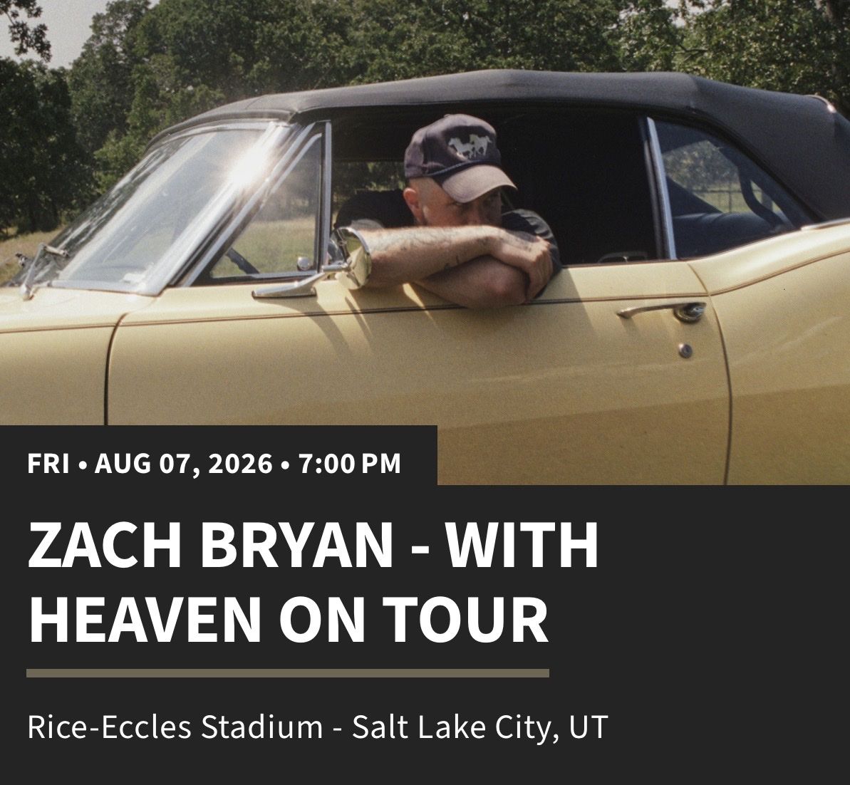 Zach Bryan Concert Tickets (4) - Aug 7, 2026 - Rice-Eccles Stadium - Section W08 Row 57