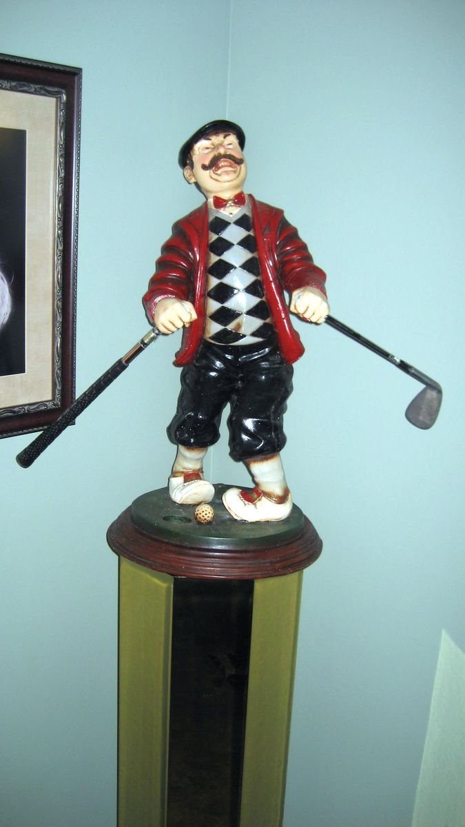 Refurb 28"h Golfer by famous artist Peter Mook called "Missed" stamped Peter Mook