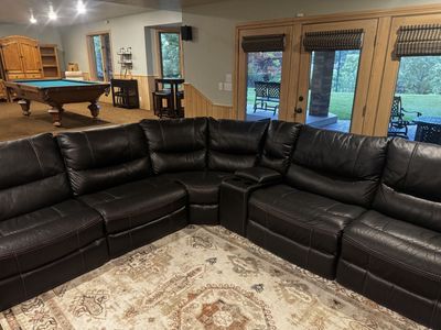 Large TV Room leather sectional couch for 6 to 8 people
