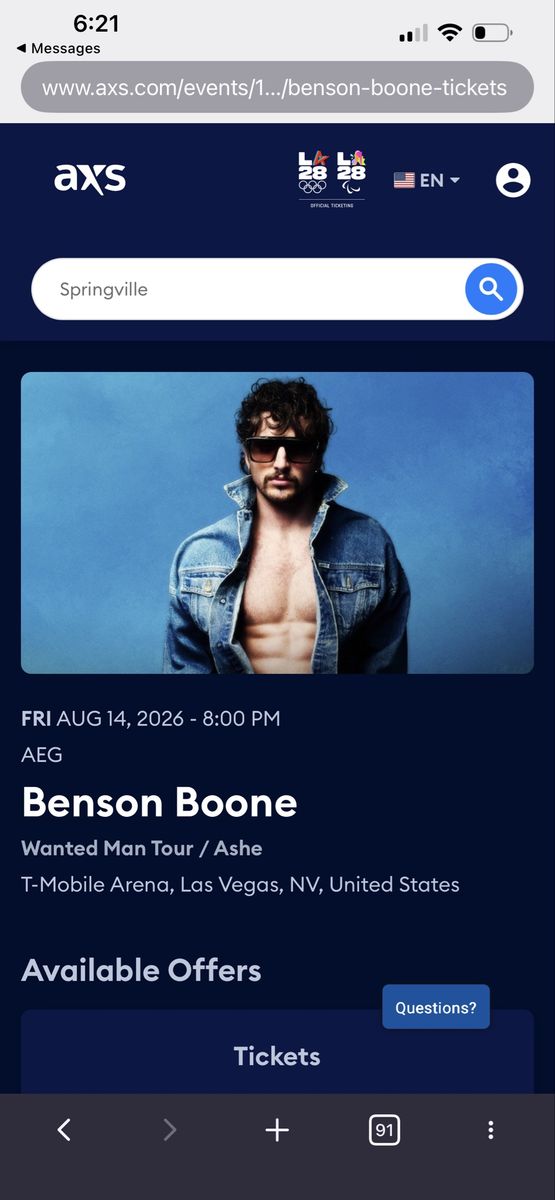 Las Vegas Benson Boone ticket $100