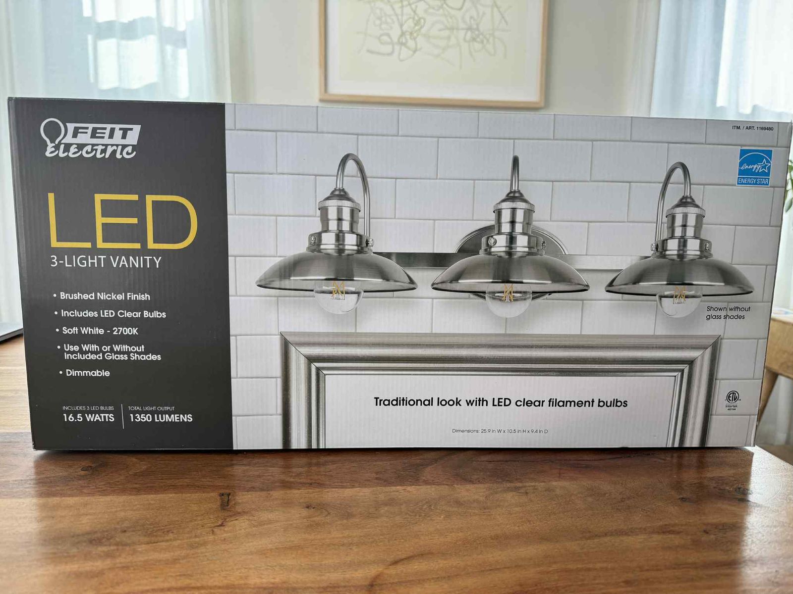 New FEIT Electric LED 3-Light Vanity Brushed Nickel Dimmable