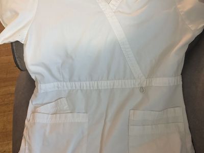 White Mock Wrap Scrub Top - Size Medium