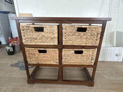 Wood Framed Storage Shelf with 4 Woven Baskets - Versatile Home Organizer