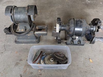 Vintage Heavy Duty Bench Grinders with Extra Wheels and Totes