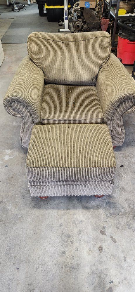 Cozy Striped Armchair with Matching Ottoman - Used but good