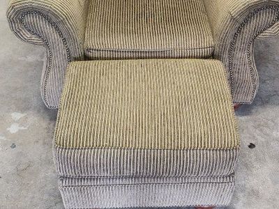 Cozy Striped Armchair with Matching Ottoman - Used but good