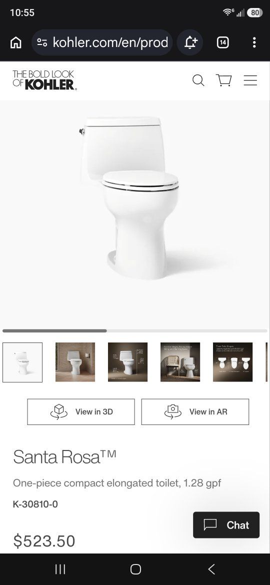 Kohler Santa Rosa R360 30810-0 White 1-Piece Compact Elongated Toilet 1.28 GPF