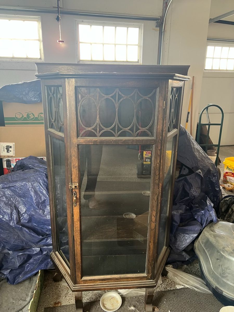 Vintage Wooden Glass Display Cabinet Curio Hutch with Shelves