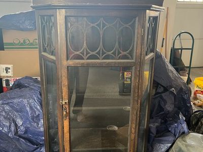 Vintage Wooden Glass Display Cabinet Curio Hutch with Shelves