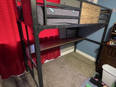 Twin Loft Bed with Desk & Mattress – Excellent Condition