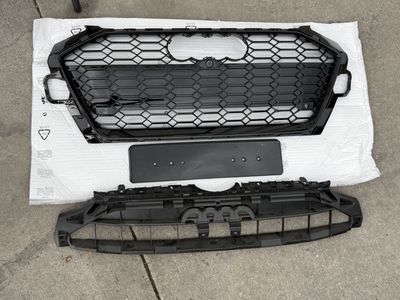 For Audi A4 S4 B9.5 2020 2021 2022 2023 RS4 Style Grille Honeycomb Grill Black with bracket and number plate